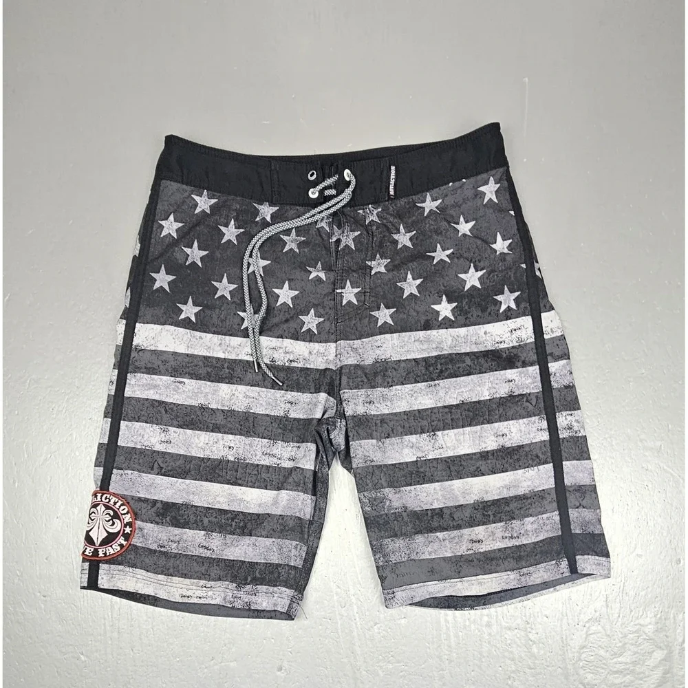 Affliction Boardshorts Mens 33‎ Black American Flag Grunge Punk Y2k Swim Trunks